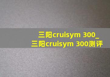 三阳cruisym 300_三阳cruisym 300测评